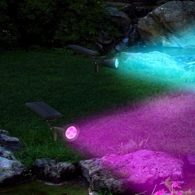 LUMISKY Set van 2 waterdichte buitenlampen voor zonne-energie - 4 gekleurde LED's - 200 Lm - Zwenkkop op 90 ° C LUMISKY Set van 2 waterdichte buitenlampen voor zonne-energie - 4 gekleurde LED's - 200 Lm - Zwenkkop op 90 ° C