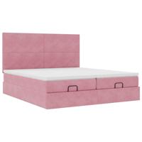 Ottoman bed met matrassen 180x200cm fluweel roze - thumbnail