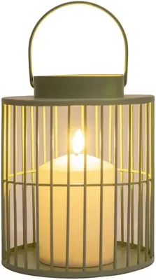 Anna's Collection lantaarn met kaars op batterij 15 x 18cm, olijf