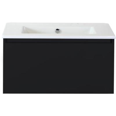 Frozen Badmeubelset 80 cm - Greeplijst in Kleur - Zwart Mat - Keramische Wastafel Wit Zonder Kraangat