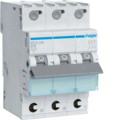 Hager MCS316 MCS316 Zekeringautomaat 3-fasig 16 A 230 V, 400 V Hager MCS316 MCS316 Zekeringautomaat 3-fasig 16 A 230 V, 400 V