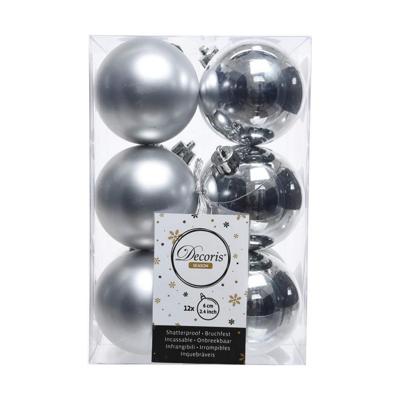 12 onbreekbare kerstballen zilver 6 cm
