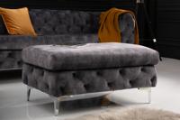 Chesterfield kruk MODERN BAROK 92cm donkergrijze fluwelen voetenbank - 41135 - thumbnail