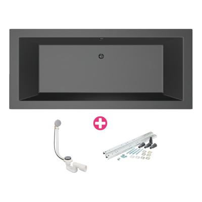 Ligbad Xenz Society | Inbouw | 190x90 cm | Incl.Badafvoer | Met overloop | Acryl | Zwart mat