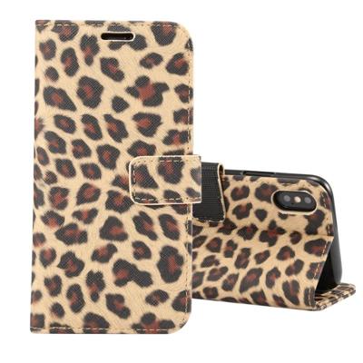 Luipaard patroon horizontale Flip lederen case voor iPhone XS met houder & kaartsleuven (geel)