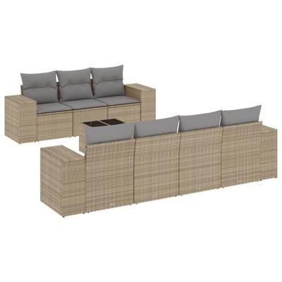 8-delige Loungeset met kussens poly rattan beige