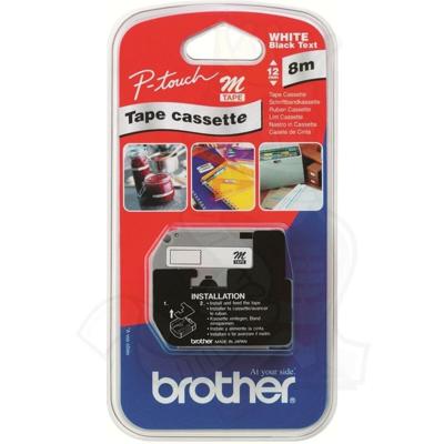 Brother M tape voor P-Touch 9 mm, niet-gelamineerd, zwart op wit