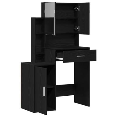 Kaptafel met lade Zwart eiken 80 x 35 x 132 cm Bewerkt hout Kaptafel met lade Zwart eiken 80 x 35 x 132 cm Bewerkt hout