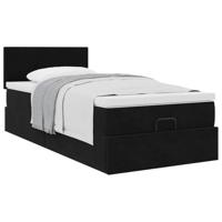 Ottoman bed met matras 90x200cm fluweel zwart - thumbnail