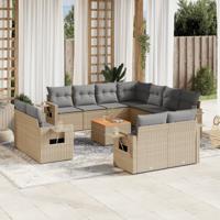 12-delige Loungeset met kussens poly rattan beige - thumbnail