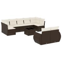 9-delige Loungeset met kussens poly rattan bruin - thumbnail