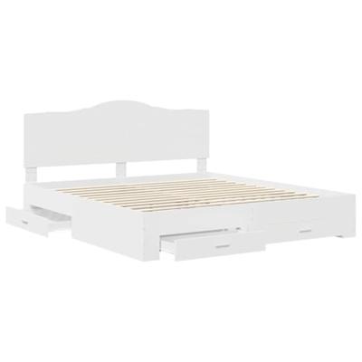 Bedframe met hoofdeinde met lade Wit 200 x 200 cm Bewerkt hout