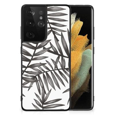 Samsung Galaxy S21 Ultra Bloemen Hoesje Leaves Grey