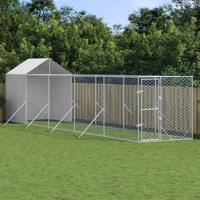 Hondenkennel met dak 2x10x2,5 m gegalvaniseerd staal zilver - thumbnail