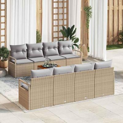Tuinbankenset met kussen 9 pcs Beige poly rattan
