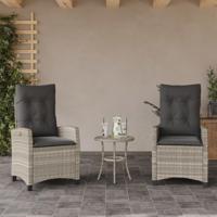 Tuinstoelen 2 st verstelbaar met kussens poly rattan lichtgrijs - thumbnail