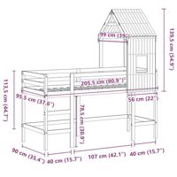 Halfhoogslaper met ladder en bedhuis grenenhout 90x200 cm - thumbnail