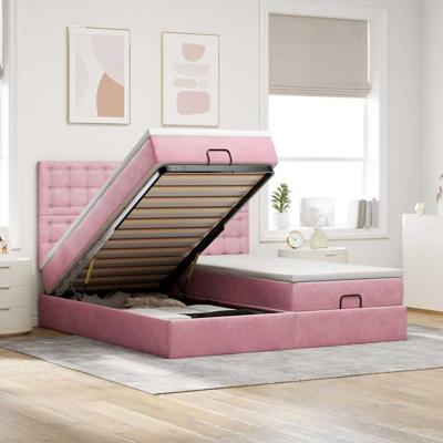 Ottoman bed met matrassen en LED's 180x200cm fluweel roze