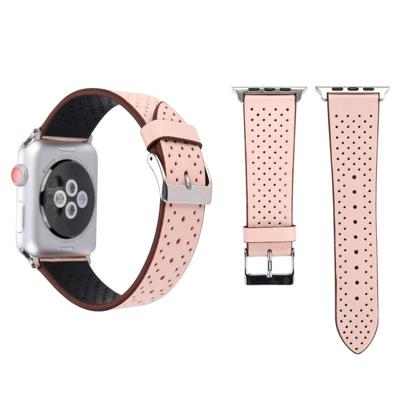 Voor Apple Watch Series 3 & 2 & 1 42mm eenvoudige mode lederen gat patroon horlogebandje (roze)