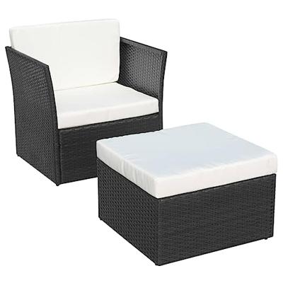 VidaXL Tuinstoel met voetenbank poly rattan zwart VidaXL Tuinstoel met voetenbank poly rattan zwart