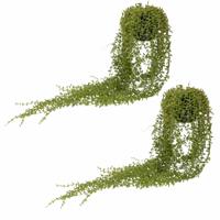 2x Groene Senecio erwtenplant kunstplanten 70 cm met hangpot   - - thumbnail