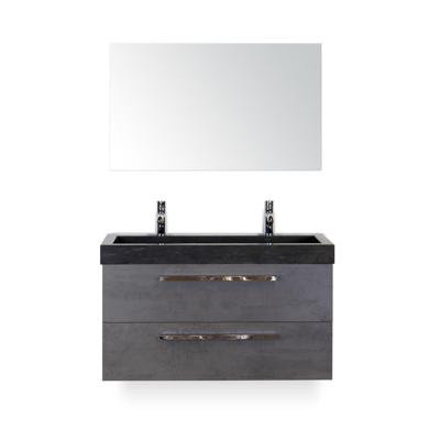 Seville Badmeubelset 100 cm - Beton Antrac - Wastafel Hardsteen Wit Lucca 2 kraangaten - met Spiegel