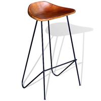 Barstoelen 2 st echt leer zwart en bruin - thumbnail