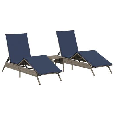 Ligbedden 2 st met tafel poly rattan grijs (alleen VS)