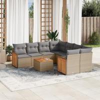 9-delige Loungeset met kussens poly rattan beige - thumbnail