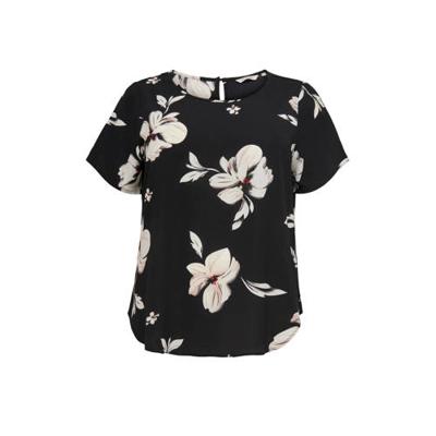 ONLY CARMAKOMA top met korte mouw en bloemenprint CARVICA zwart/wit/rood