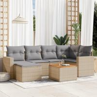 7-delige Loungeset met kussens poly rattan beige - thumbnail