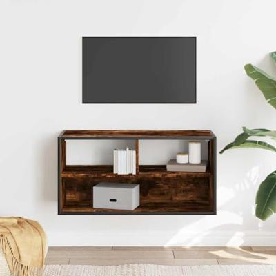 Tv-meubel 80x31x39,5cm bewerkt hout metaal gerookt eikenkleurig