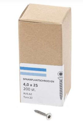 Hoenderdaal Spaanplaatschroef Rvs-A2 Pk Torx TX20 4.0X25 | 200 stuks - 0206.30.25103 Hoenderdaal Spaanplaatschroef Rvs-A2 Pk Torx TX20 4.0X25 | 200 stuks - 0206.30.25103