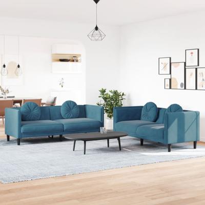 3-delige Loungeset met kussens fluweel blauw - thumbnail