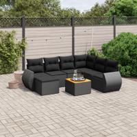 8-delige Loungeset met kussens poly rattan zwart - thumbnail