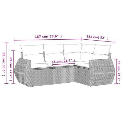 4-delige Loungeset met kussens poly rattan lichtgrijs - thumbnail