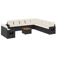 12-delige Loungeset met kussens poly rattan zwart - thumbnail