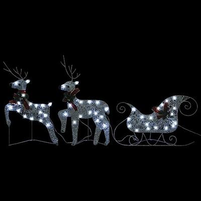 VidaXL Kerstdecoratie rendieren en slee 60 led's zilverkleurig