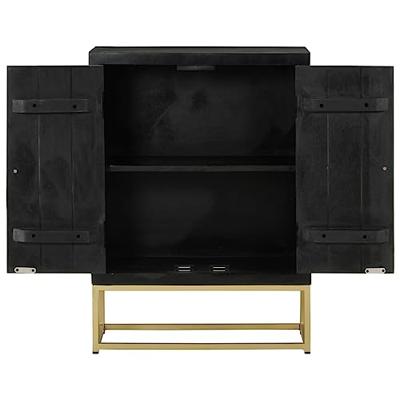 Dressoir met 2 deuren 55x30x75 cm mangohout zwart en goud Dressoir met 2 deuren 55x30x75 cm mangohout zwart en goud