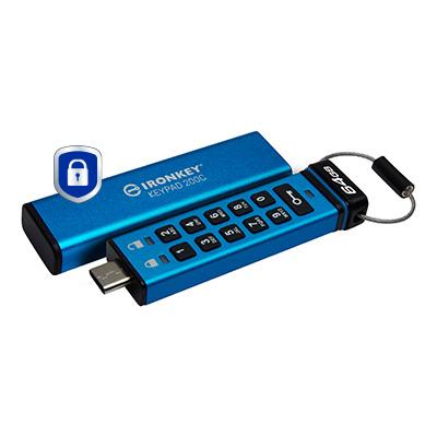 Kingston IronKey Keypad 200C USB-stick 64 GB Blauw IKKP200C/64GB USB-C