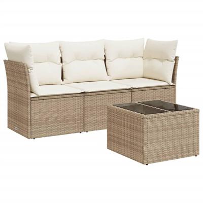 4-delige Loungeset met kussens poly rattan beige - thumbnail