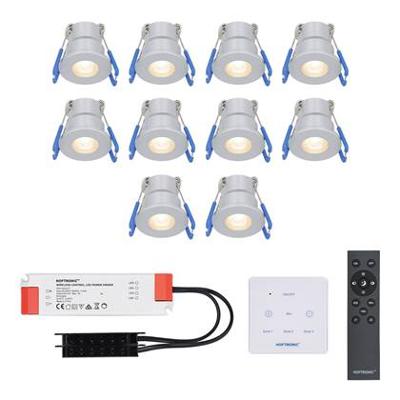 Set van 10 Milano LED Mini Inbouwspots met trafo en muurdimmer - 12 Volt 3 Watt 200 lumen - Dimbaar - Plat 34mm - 2700K - IP65 waterdicht - Grijs