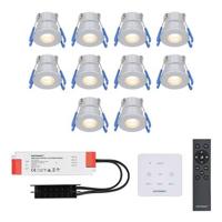 Set van 10 Milano LED Mini Inbouwspots met trafo en muurdimmer - 12 Volt 3 Watt 200 lumen - Dimbaar - Plat 34mm - 2700K - IP65 waterdicht - Grijs - thumbnail