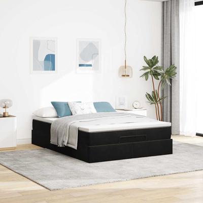 Ottoman bed met matras 140x190cm fluweel zwart