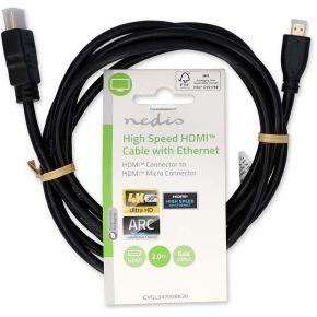 Nedis CVGL34700BK20 High Speed ??hdmi™-kabel Met Ethernet Hdmi™ Connector Hdmi™ Micro-connector 4k@30hz 10.2 Gbps 2.00 M Rond Pvc Zwart Label