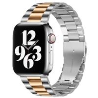 By Qubix - Stalen schakelband - Zilver met rosé goud - Compatible met Apple watch 38mm / 40mm / 41mm / 42mm - Compatible Apple watch bandjes - thumbnail