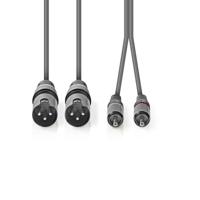 XLR-Audiokabel | 2x XLR 3-pins male - 2x RCA male | 3,0 m | Grijs - thumbnail