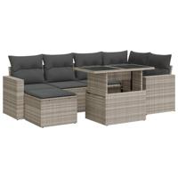 7-delige Loungeset met kussens poly rattan lichtgrijs - thumbnail