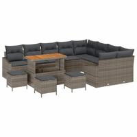 Tuinbankenset met kussen 13 pcs Grijs poly rattan - thumbnail