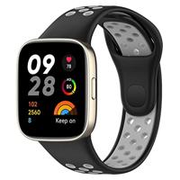By Qubix - Siliconen sportband - Zwart met grijs - Compatible met Xiaomi Redmi Watch 3 - Compatible Xiaomi bandje - thumbnail